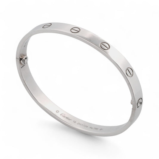 Cartier LOVE Bracelet Classic Model in 18K White Gold Size 18 Box Papers