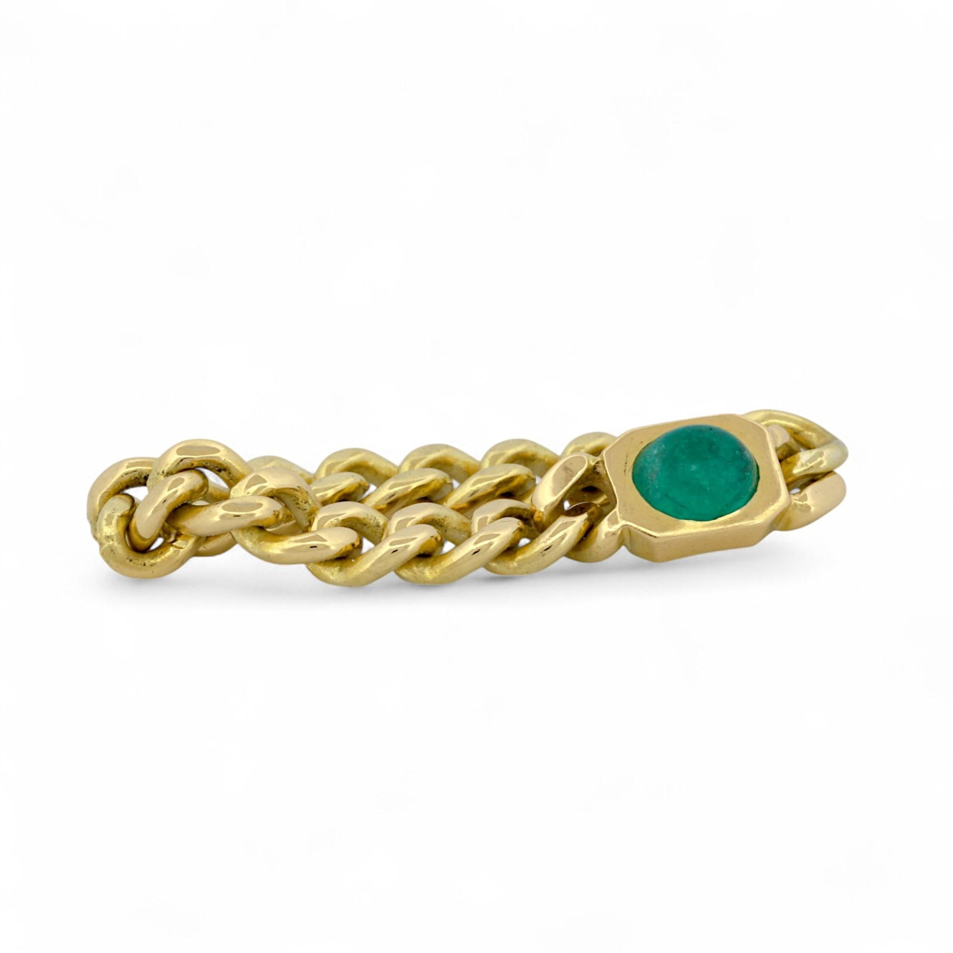 Vintage 18K Gold Curb Link Ring with Cabochon Emerald