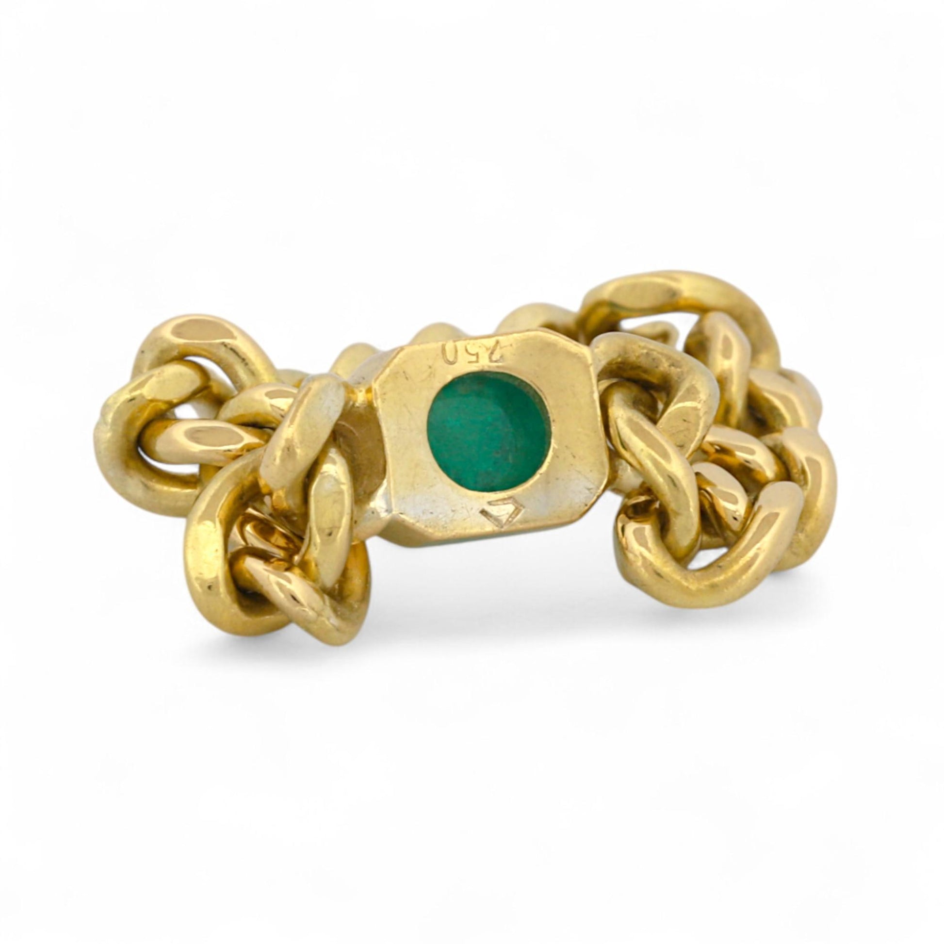 Vintage 18K Gold Curb Link Ring with Cabochon Emerald