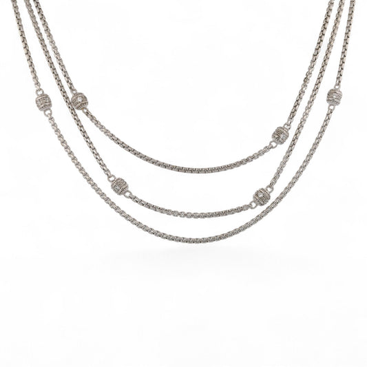 Judith Ripka Multi-Strand Diamonique Bead Station Necklace in Sterling Silver