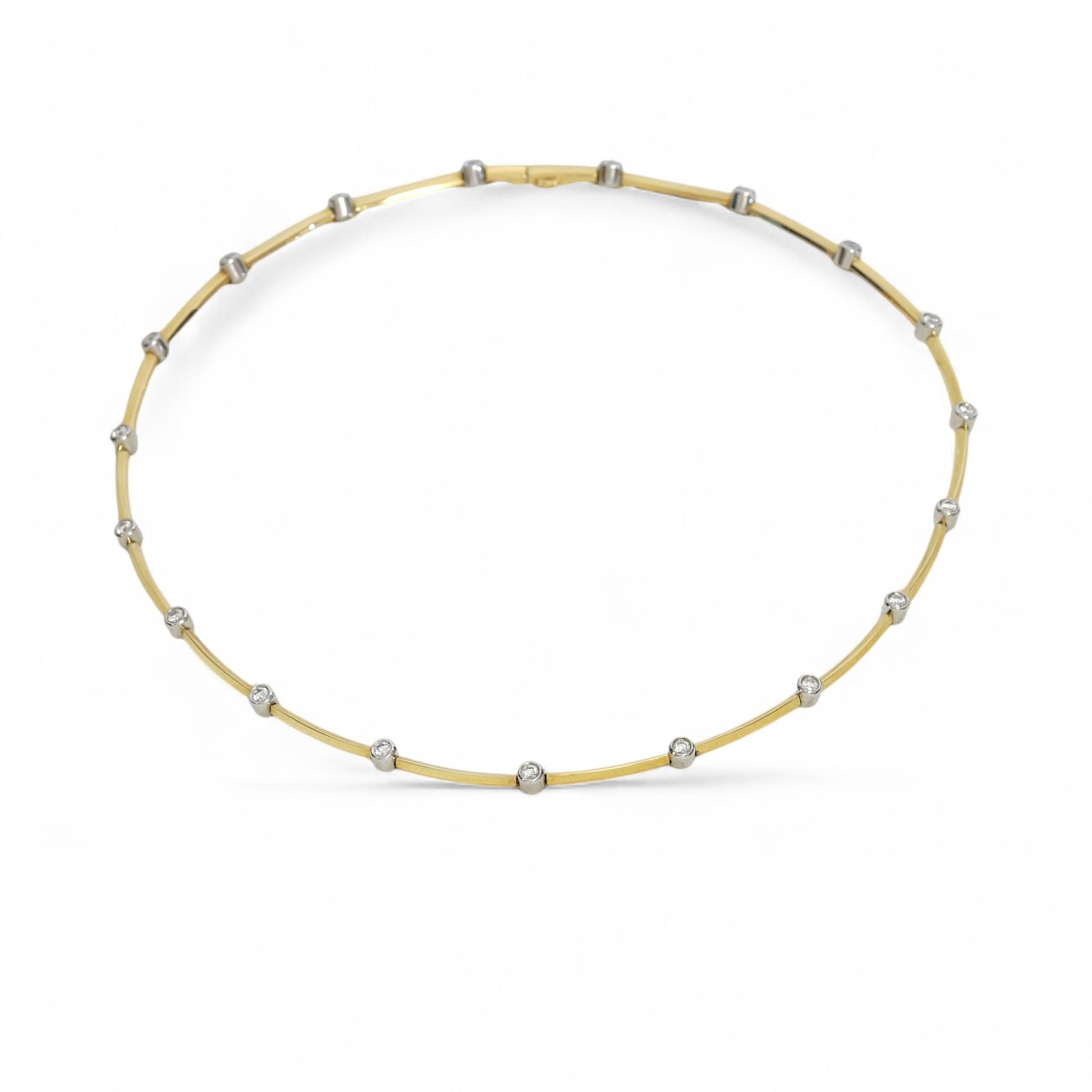 Tiffany & Co. 18K Gold & Platinum Diamond Bezel Collar Necklace 15.5 in