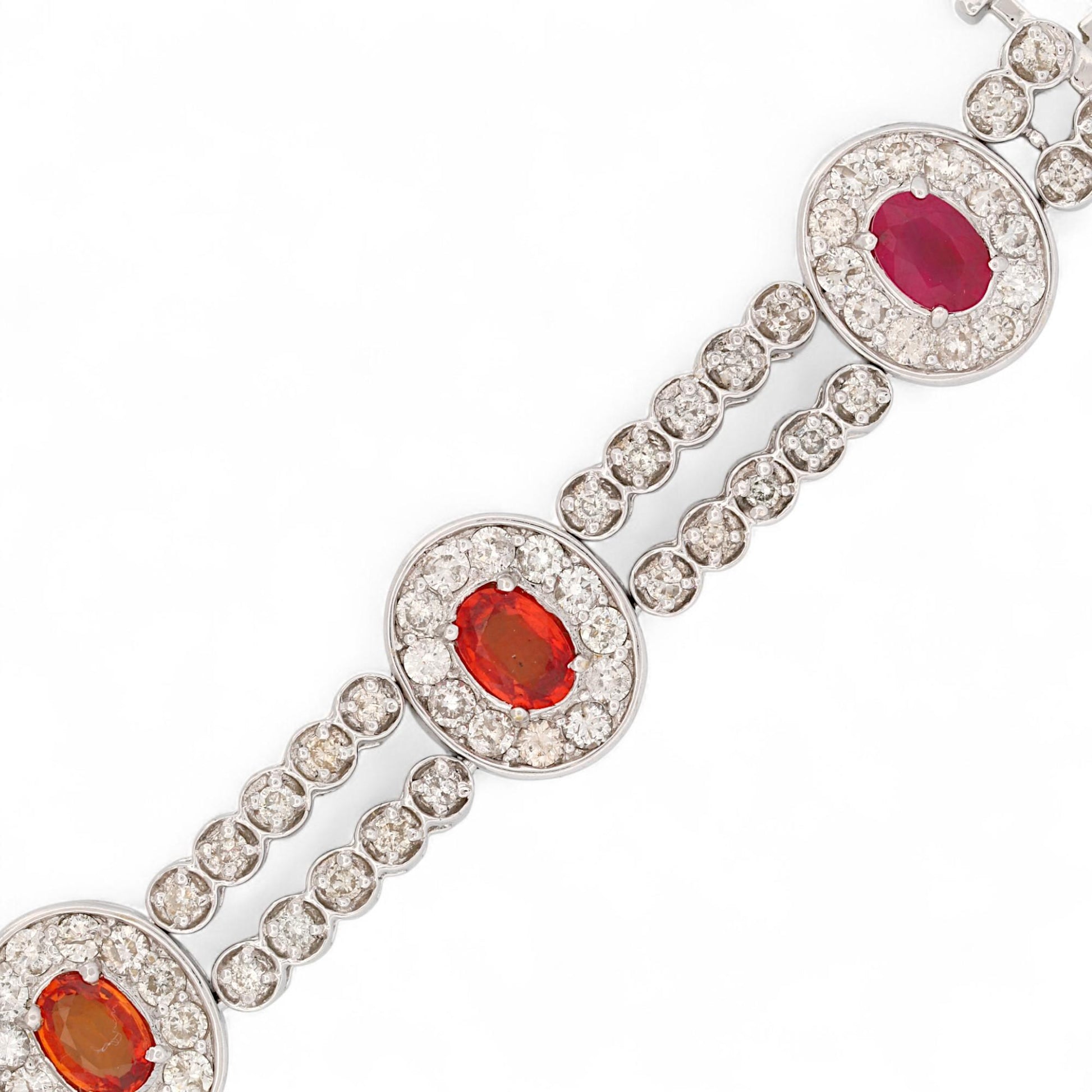 14K White Gold Multi-Color Sapphire & Diamond Pavé Link Bracelet 7.5 in