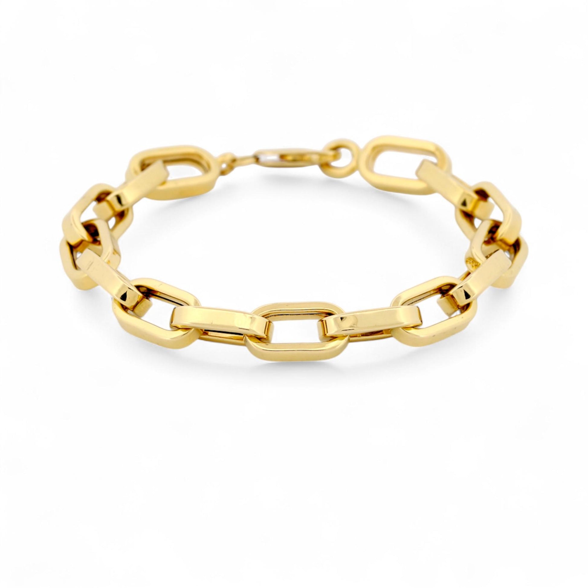 Modern 18K Yellow Gold Large Paperclip Link Chain Bracelet