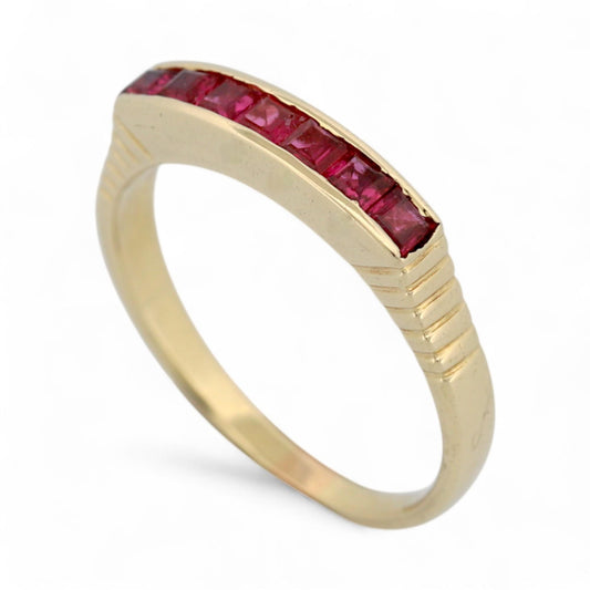 Retro 14K Yellow Gold Princess Ruby Channel Band Ring Size 6.25