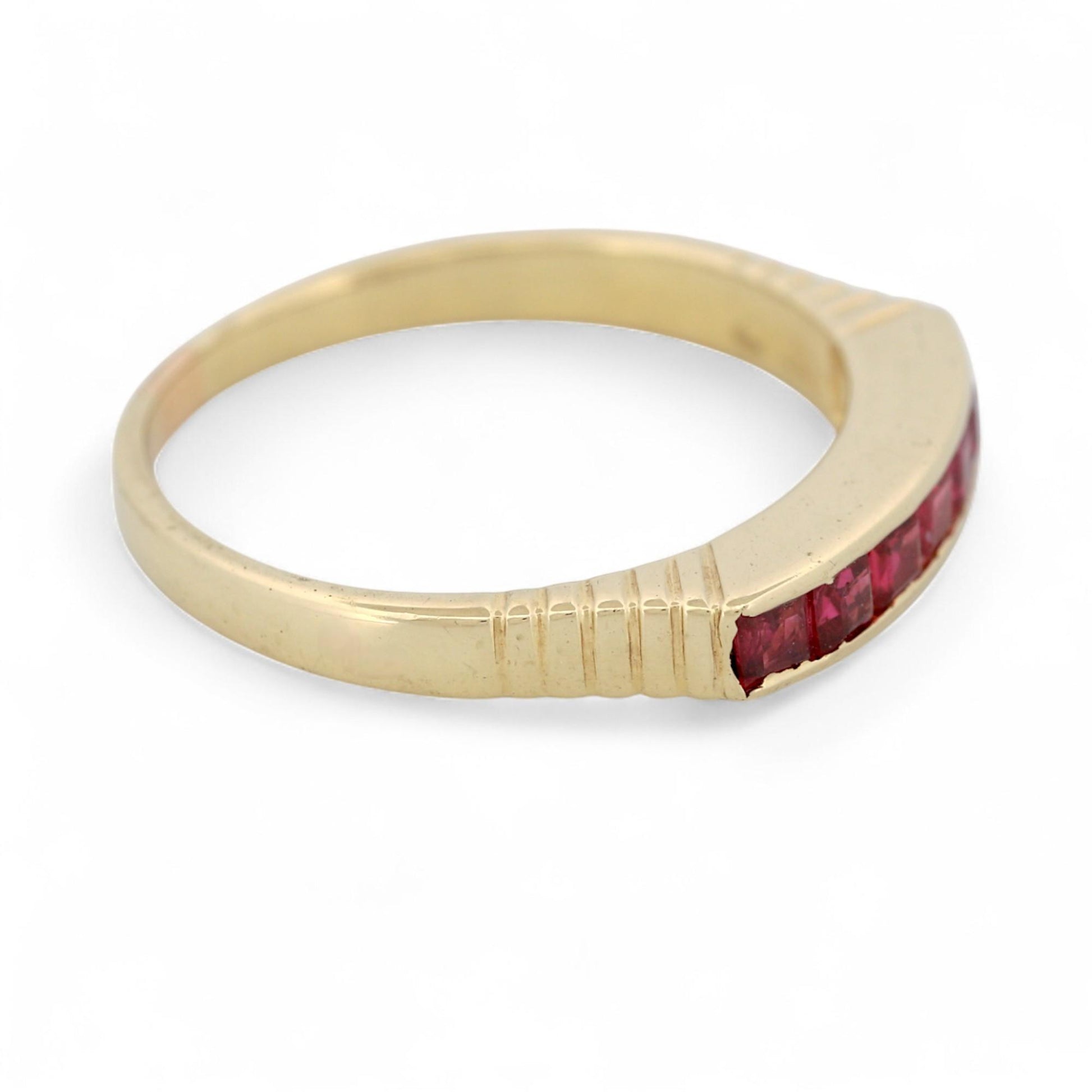 Retro 14K Yellow Gold Princess Ruby Channel Band Ring Size 6.25