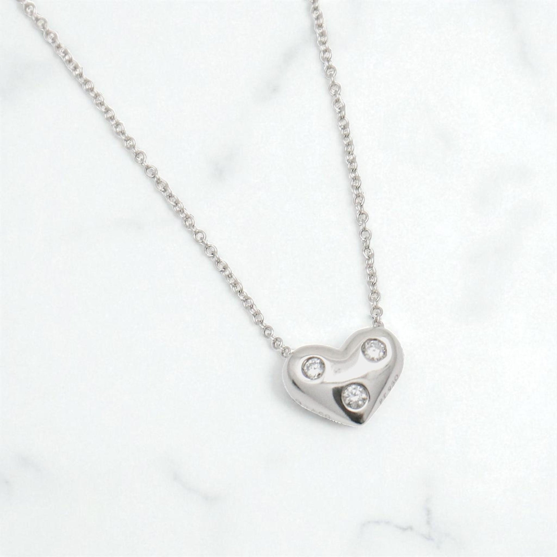 Tiffany & Co. Etoile Platinum Heart Diamond Necklace 16 Inch Mini