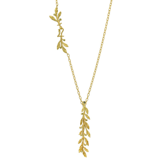 18k Yellow Gold Vine & Leaves Pendant Necklace With Fancy Green Diamonds