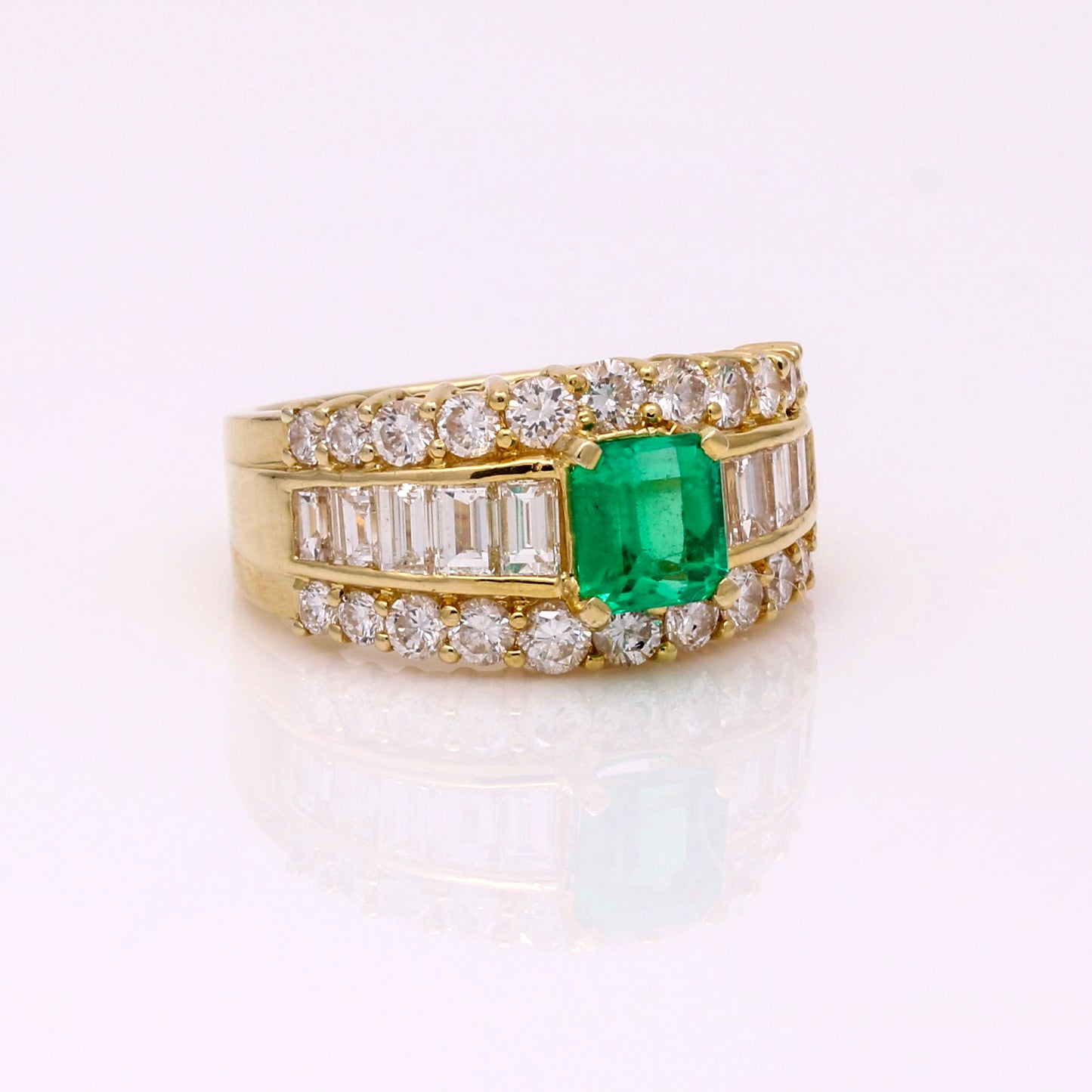 Emerald Diamond Statement Ring in 18k Yellow Gold