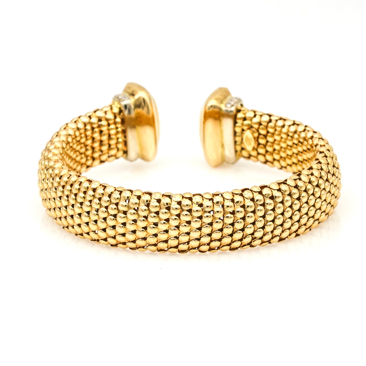 Women's Diamond Italian 18k Yellow Gold Caviar Cuff Bangle Bracelet