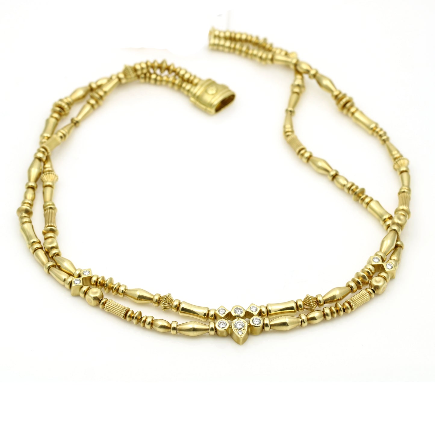 Seidengang Diamond Beads Double Chain Necklace in 18k Yellow Gold