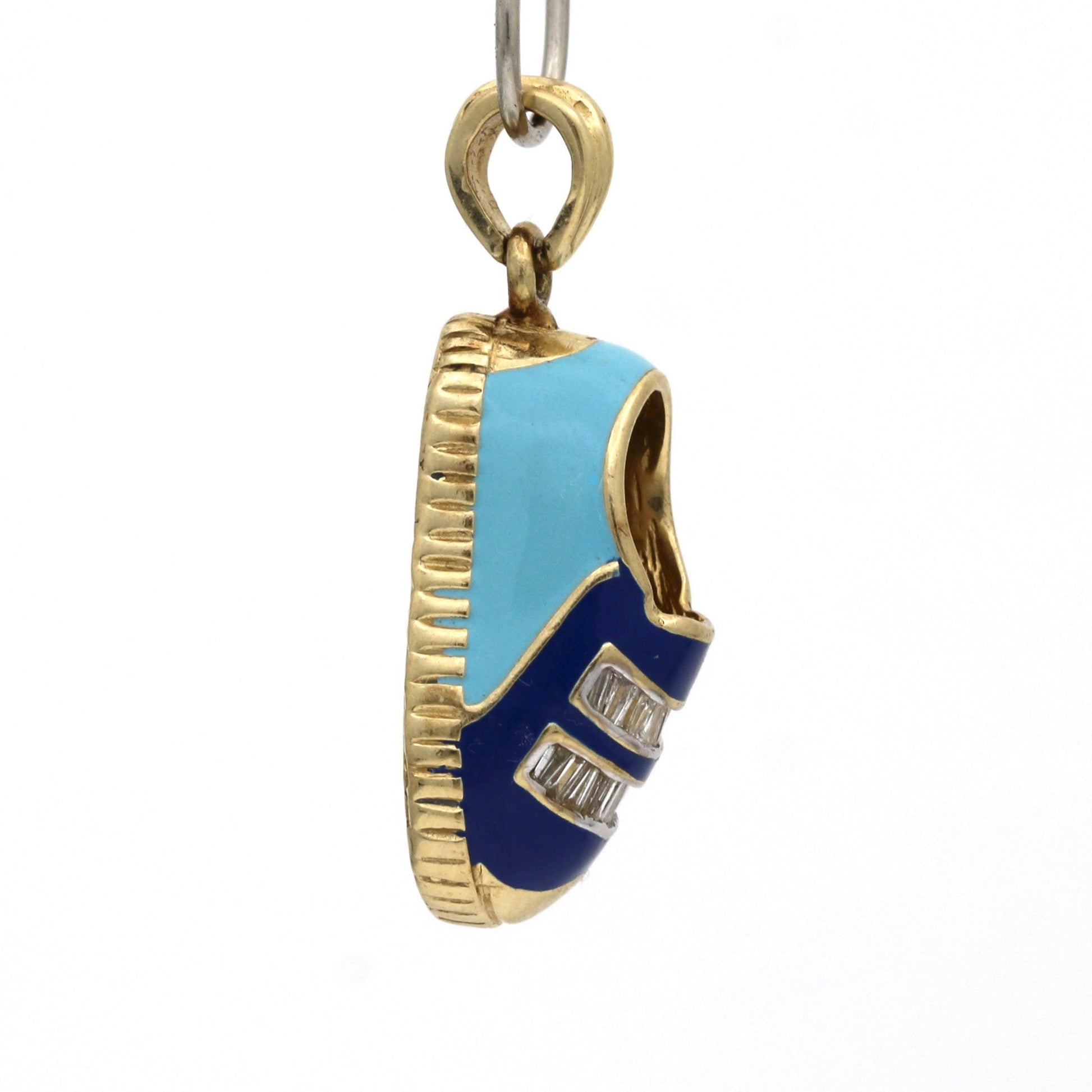 Blue Enamel Baby Show Pendant with Diamonds in 14k Yellow Gold - 31 Jewels Inc.