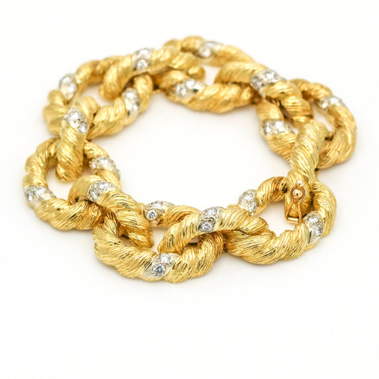 Bold Textured Rope Link Bracelet with Diamonds in 18k Yellow Gold - 31 Jewels Inc.