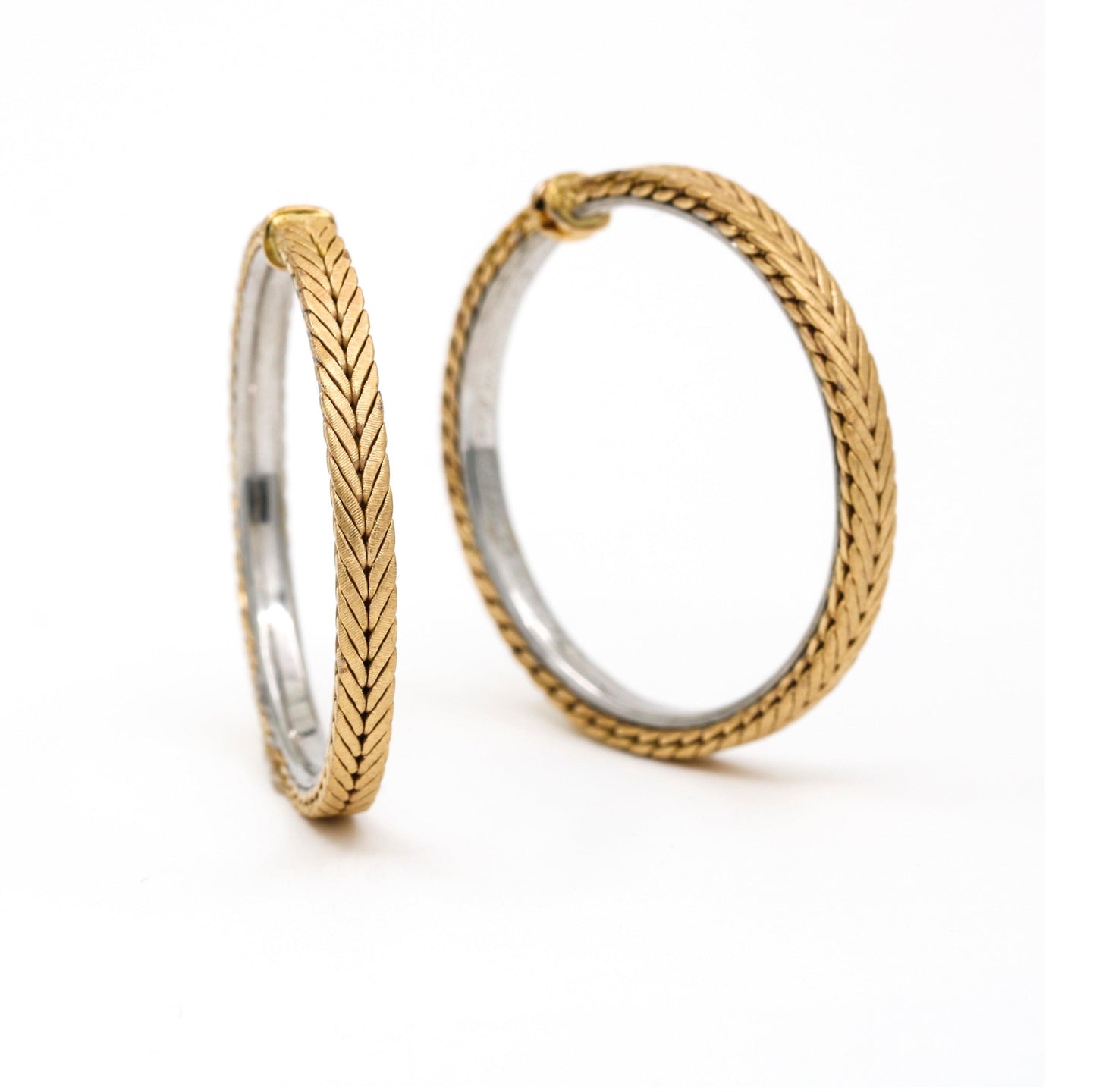 Buccellati Braided Round Hoop Earrings in 18k Rose White Gold Clip-On Hinged - 31 Jewels Inc.