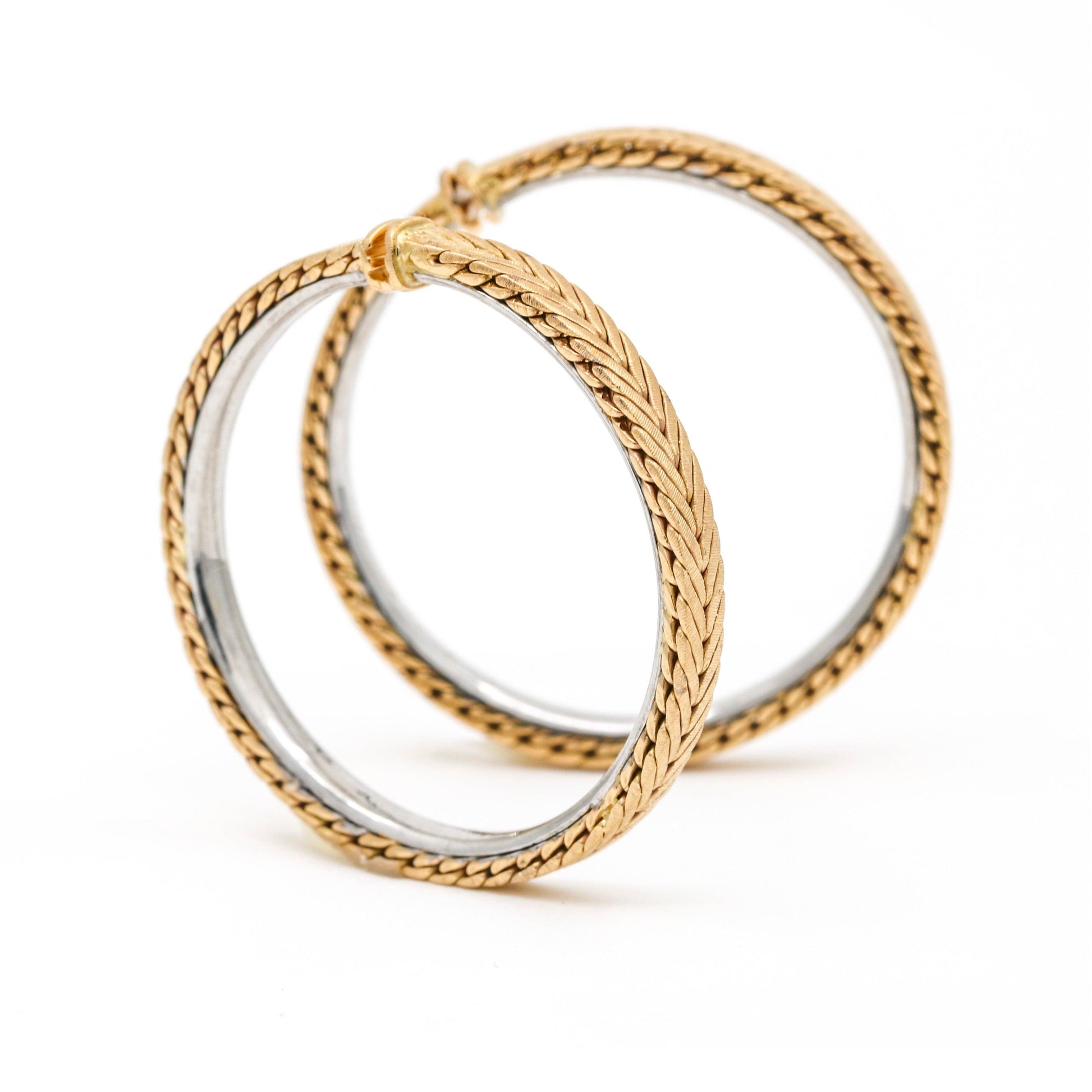 Buccellati Braided Round Hoop Earrings in 18k Rose White Gold Clip-On Hinged - 31 Jewels Inc.