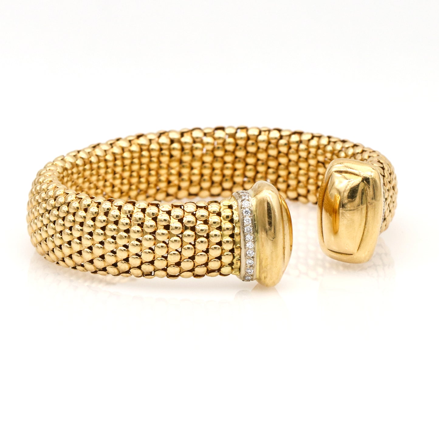 Brazalete de caviar de oro amarillo de 18 k italiano con diamantes para mujer