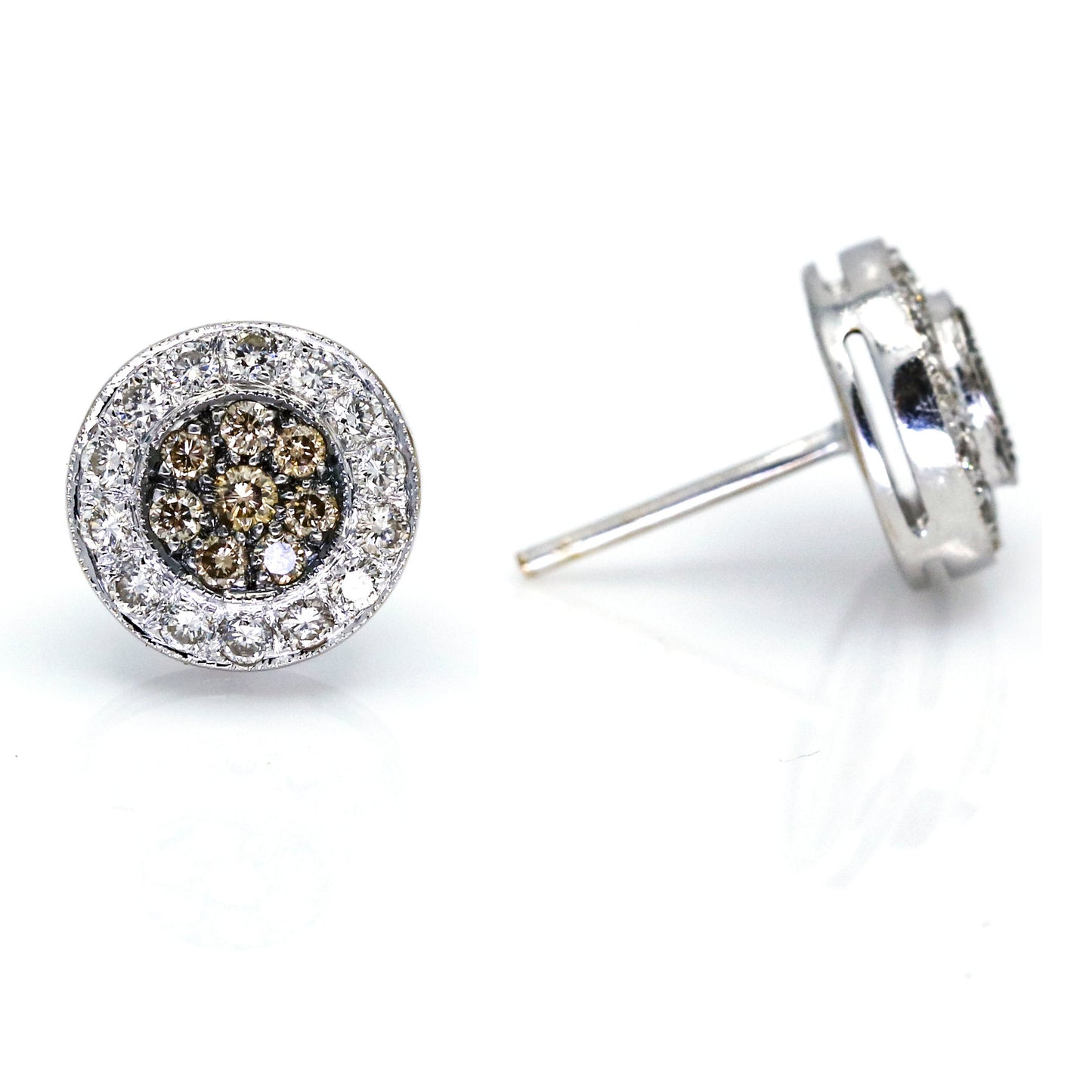 Women's Fancy Colored Diamond Round Stud Earrings in 14k White Gold (.75 cttw )