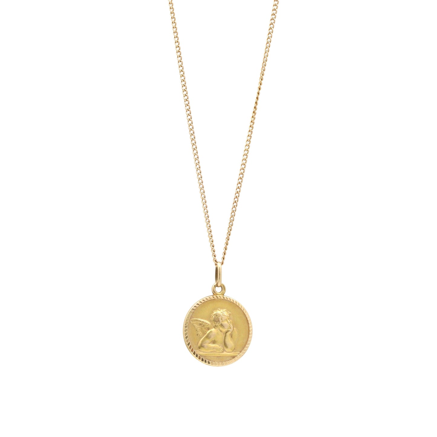 Cherub Angel Medallion Pendant Long Necklace in 14k Yellow Gold 24" - 31 Jewels Inc.