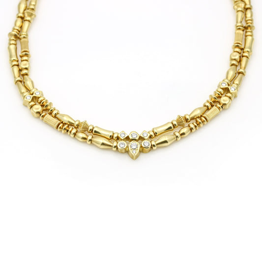 Seidengang Diamond Beads Double Chain Necklace in 18k Yellow Gold