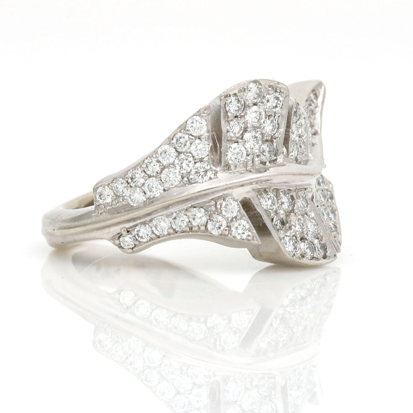 Women's Pave Diamond Leaf Statement Ring in 18k White Gold