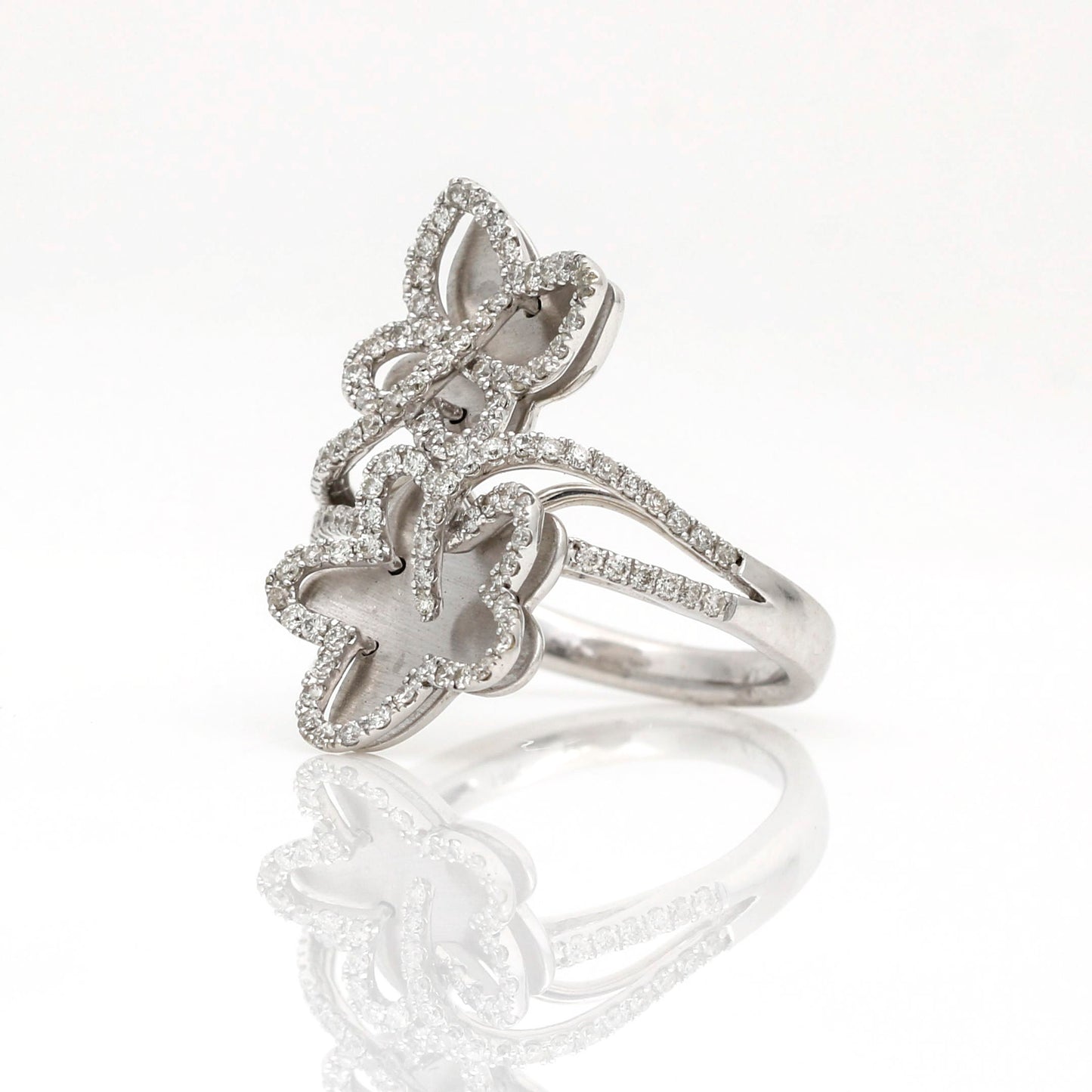 Enchanting Butterfly Flower Bypass Diamond Statement Ring in 14k White Gold