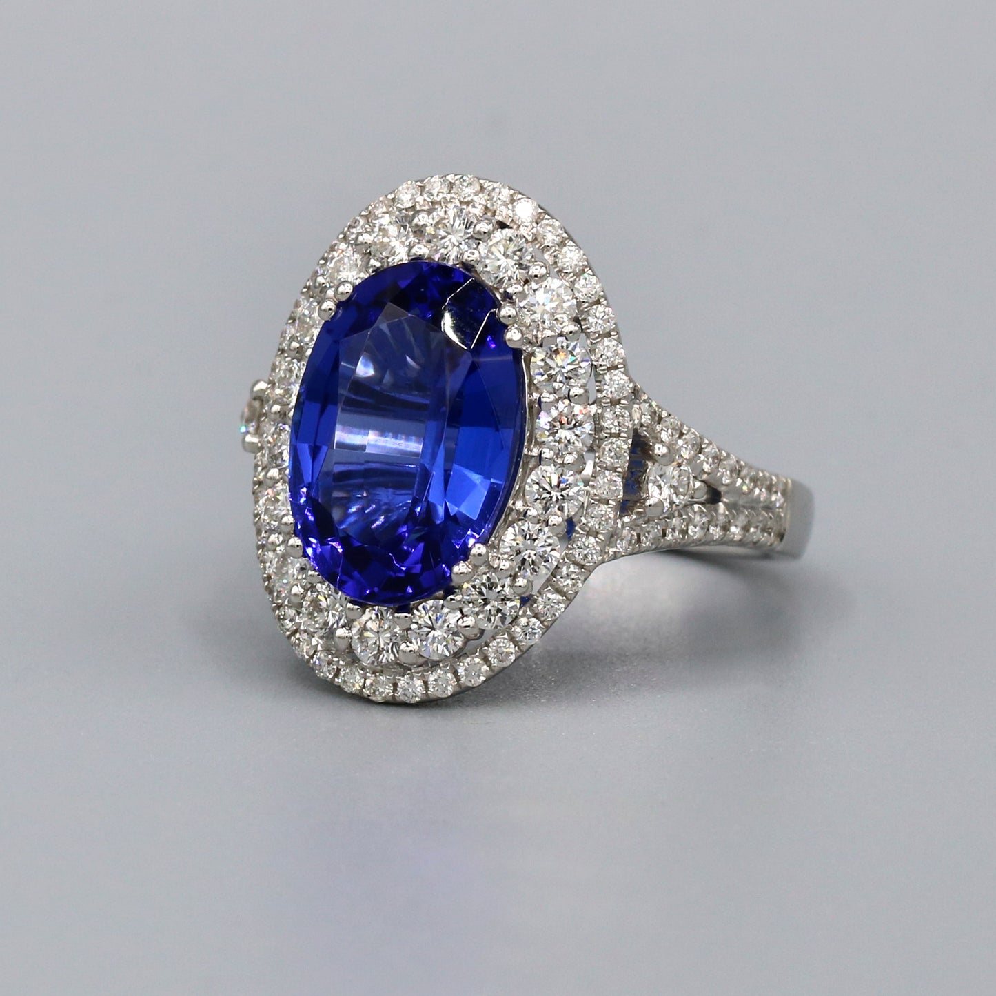 Royal Blue Tanzanite and Diamond Ring in 18k White Gold