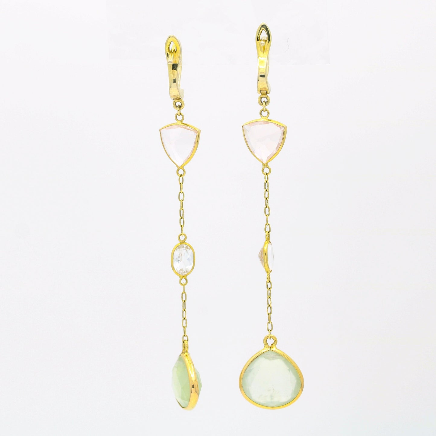 Dangle Drop Pink and Green Quartz Earrings in 14k Yellow Gold - 31 Jewels Inc.