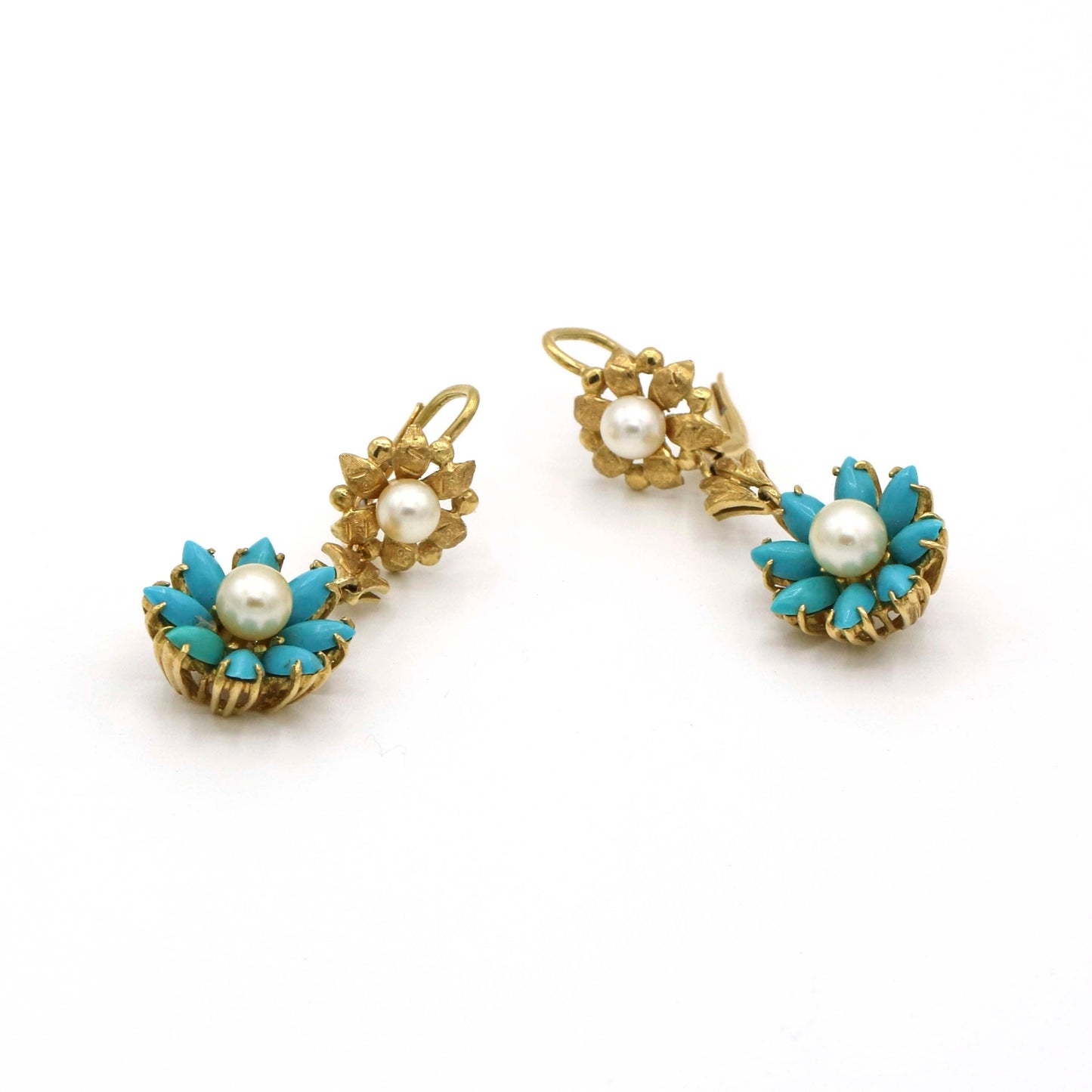 Davide Molina Women's Statement Earrings in 18k Yellow Gold Pearl Turquoise - 31 Jewels Inc.