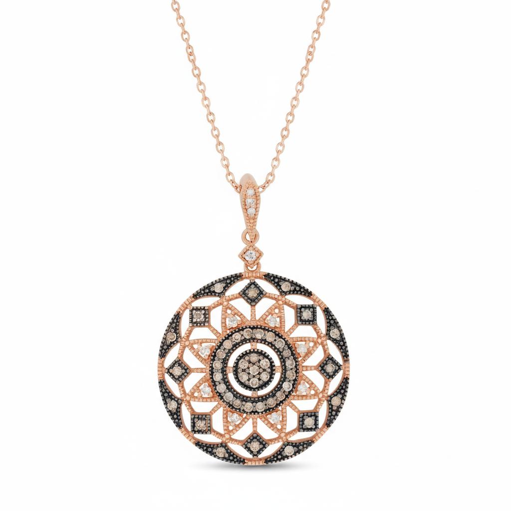 14K Rose Gold Brown & White Diamond Circle Pendant 0.55 ctw ASH 24.6mm