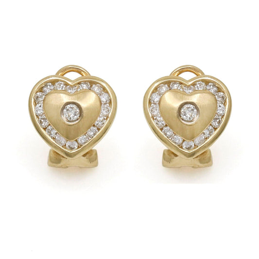 Diamond Heart Stud Earrings with Omega Backs in 14k Yellow Gold - 31 Jewels Inc.