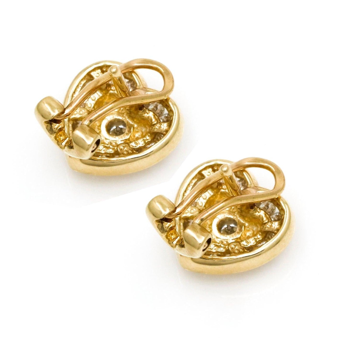 Diamond Heart Stud Earrings with Omega Backs in 14k Yellow Gold - 31 Jewels Inc.