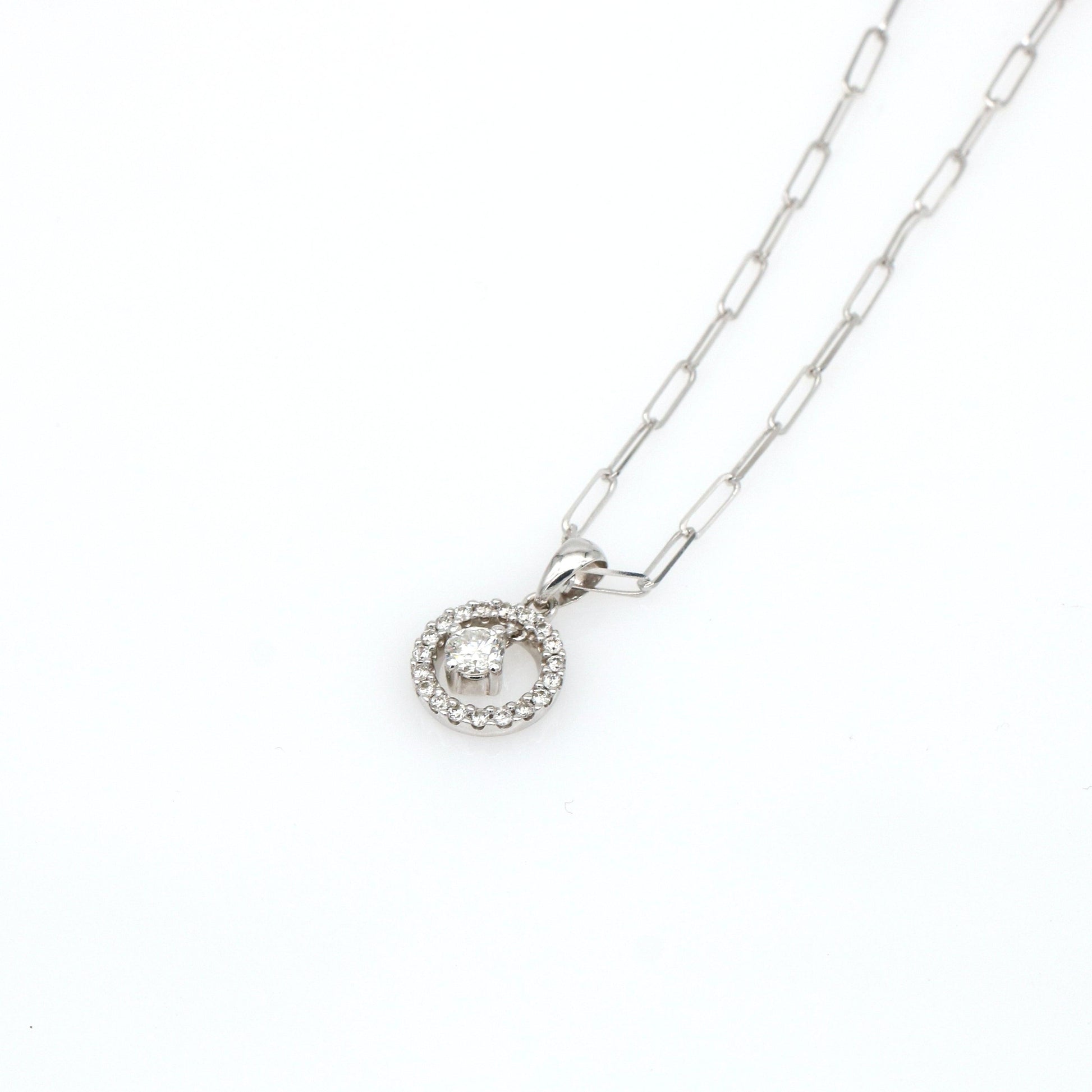 Diamond Round Dangling Pendant on Paperclip Chain in 14k White Gold 0.75 cttw - 31 Jewels Inc.
