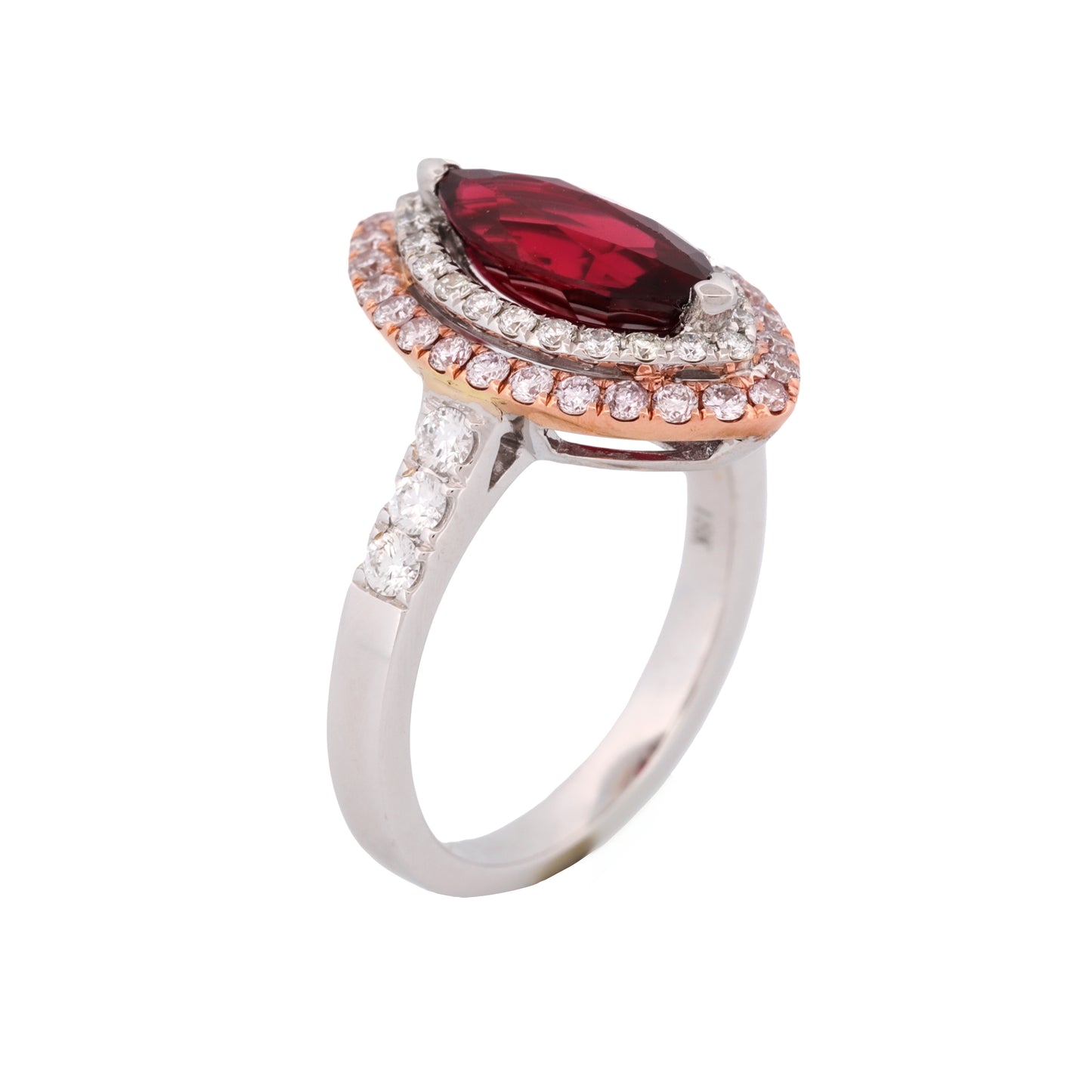 GIA Certified 2.08 ct Thai Red Ruby Ring with Double Diamond Halo 18k White Gold