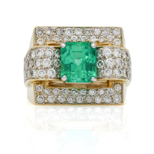 Emerald Diamond Modern Statement Ring in 18k Yellow Gold - 31 Jewels Inc.