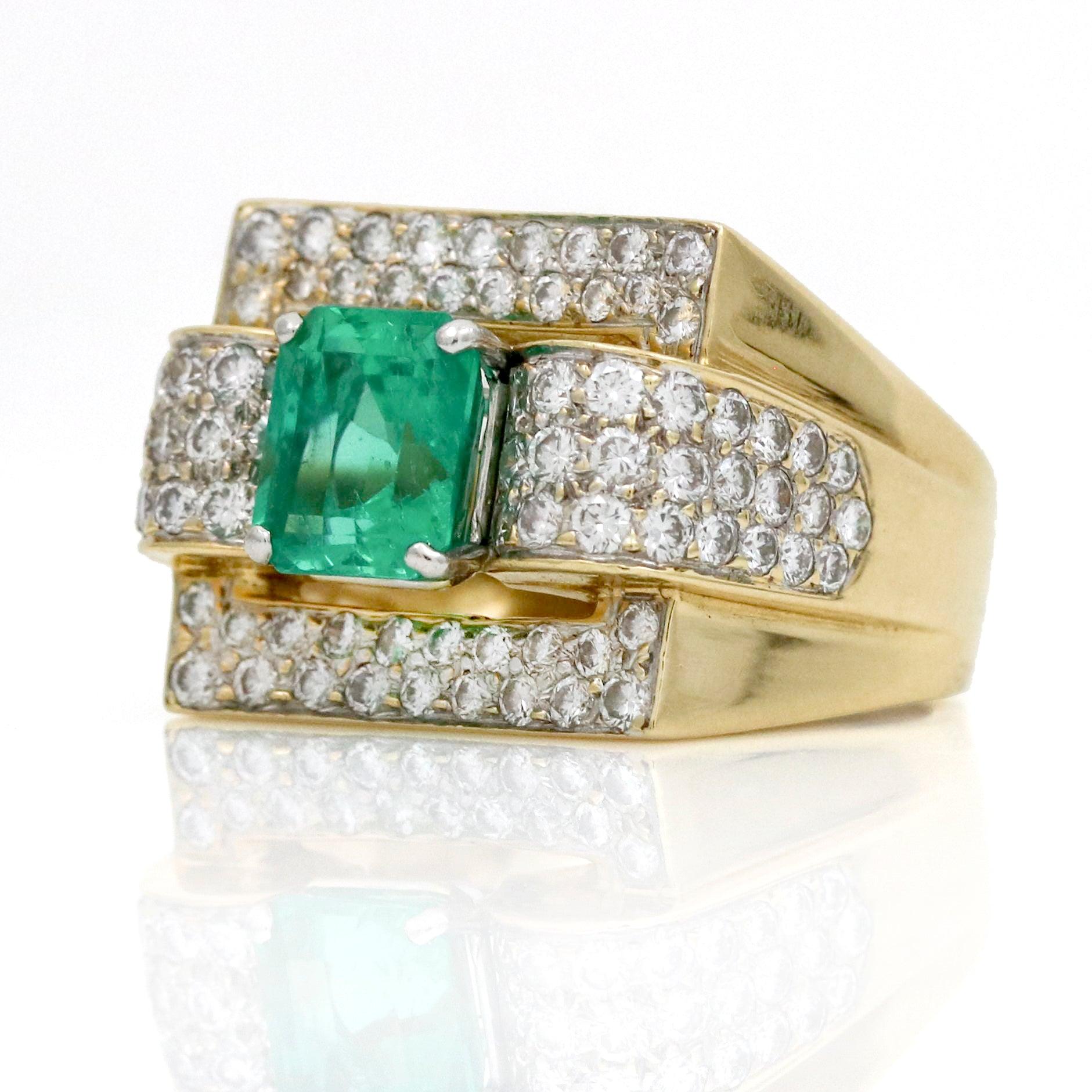 Emerald Diamond Modern Statement Ring in 18k Yellow Gold - 31 Jewels Inc.