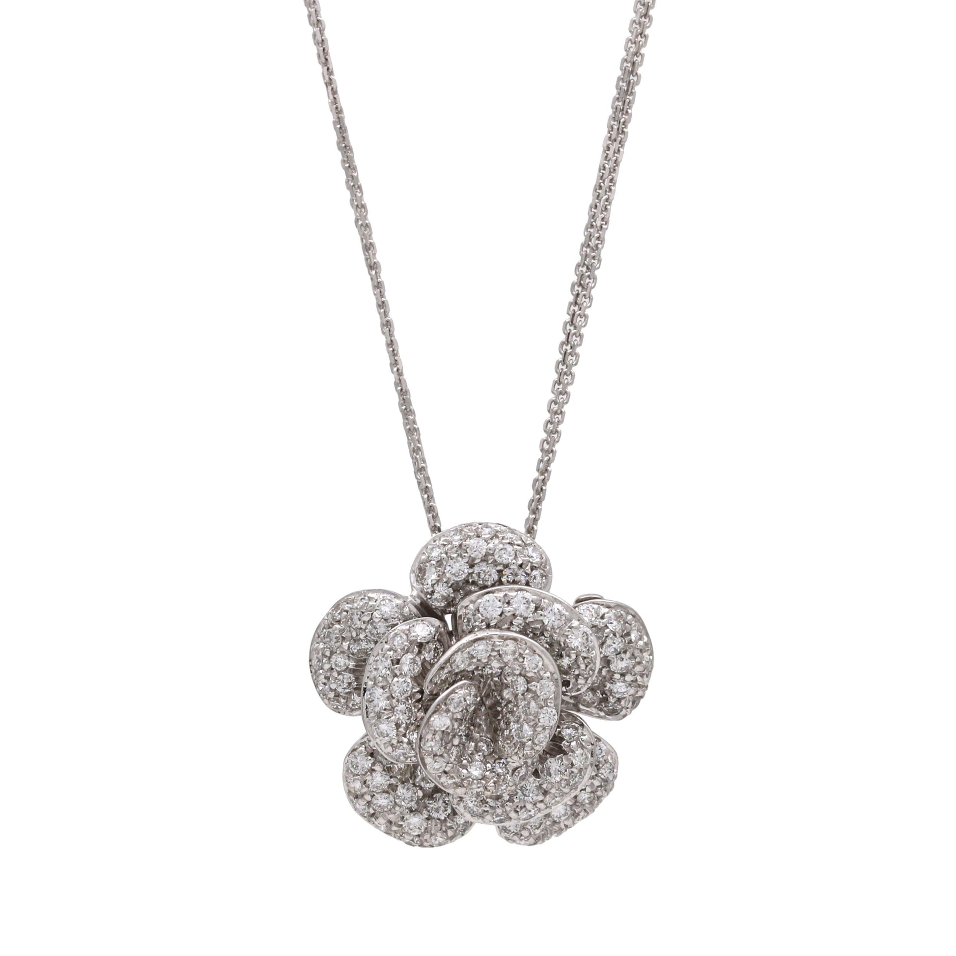 Garavelli Necklace 18k White Gold Pave Diamond Rose Pendant - 31 Jewels Inc.