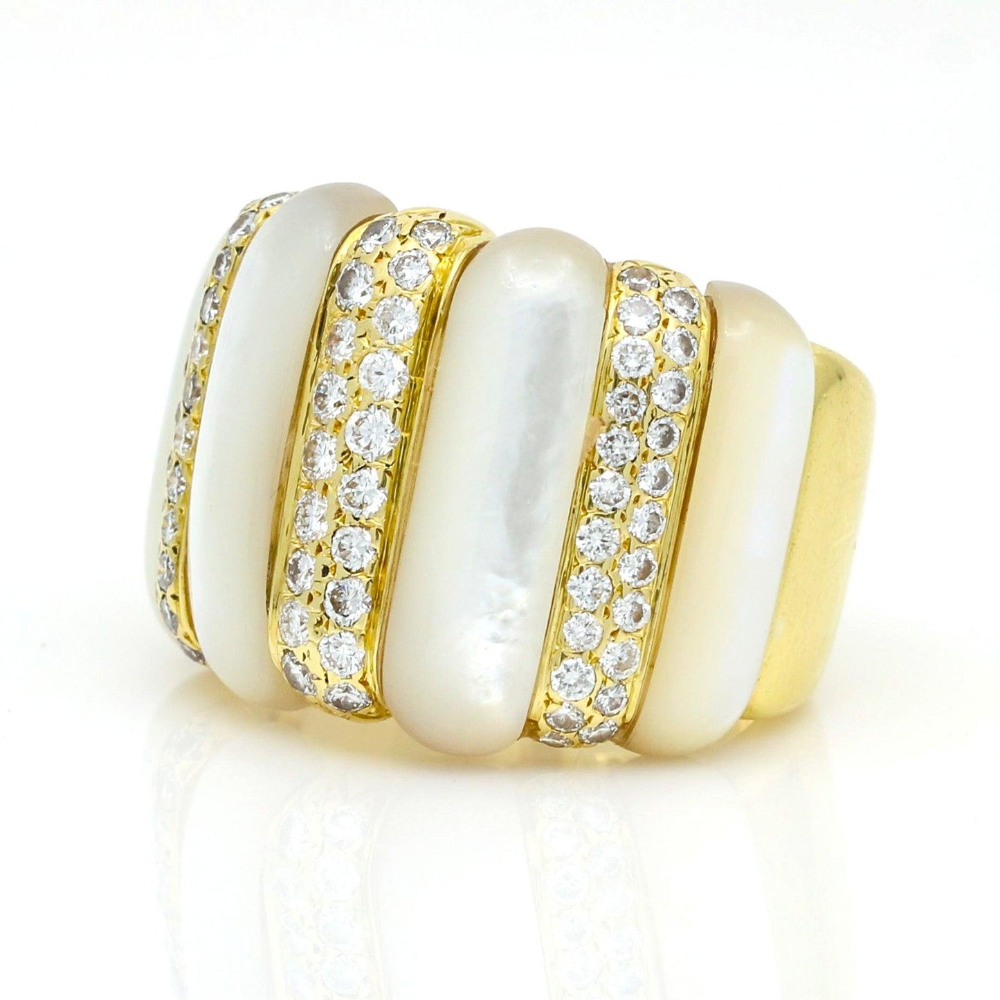 Gemlok Mother of Pearl and Diamond Statement Ring in 18k Yellow Gold - 31 Jewels Inc.