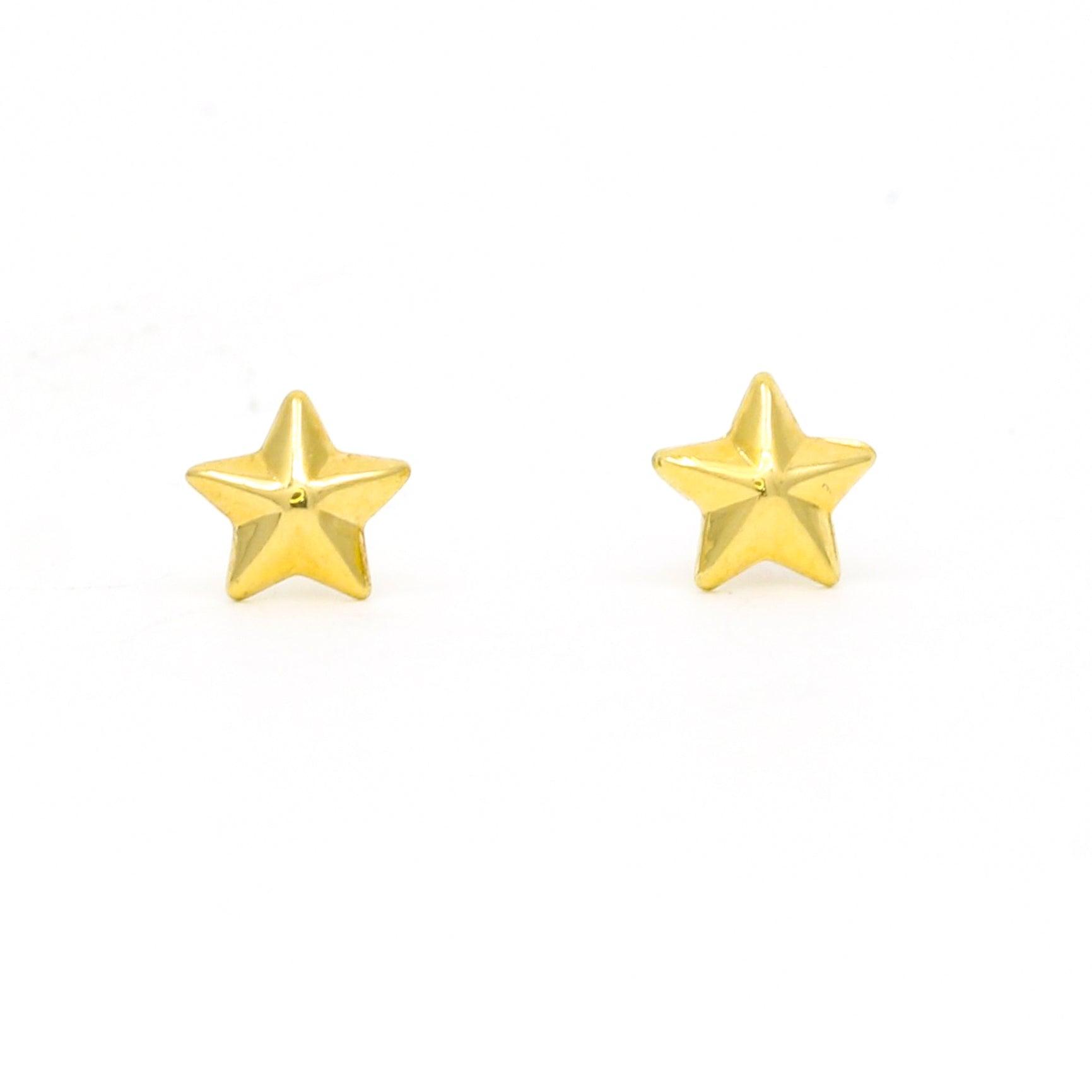Girls Star Stud Earrings with Screw-backs in 18k Yellow Gold - 31 Jewels Inc.