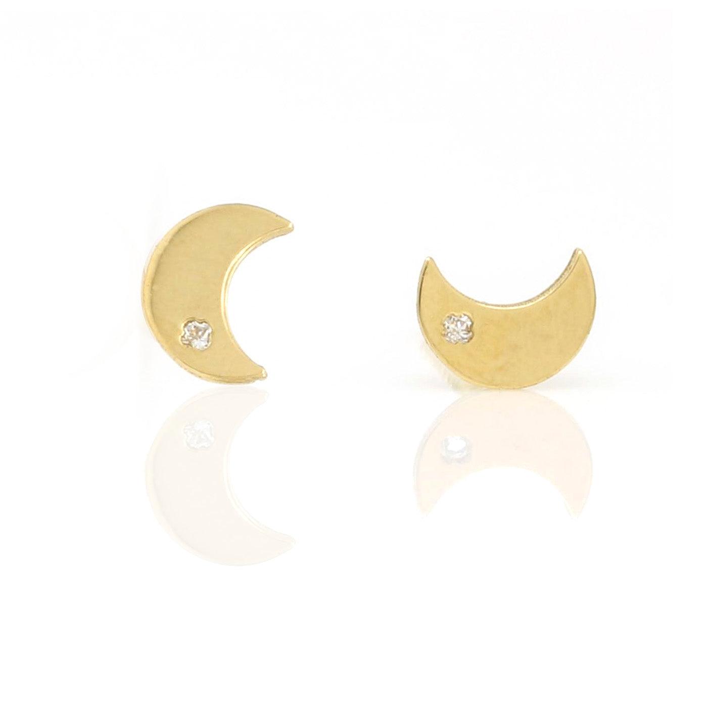 Half Moon Stud Earrings in 18k Yellow Gold Children's Jewelry - 31 Jewels Inc.