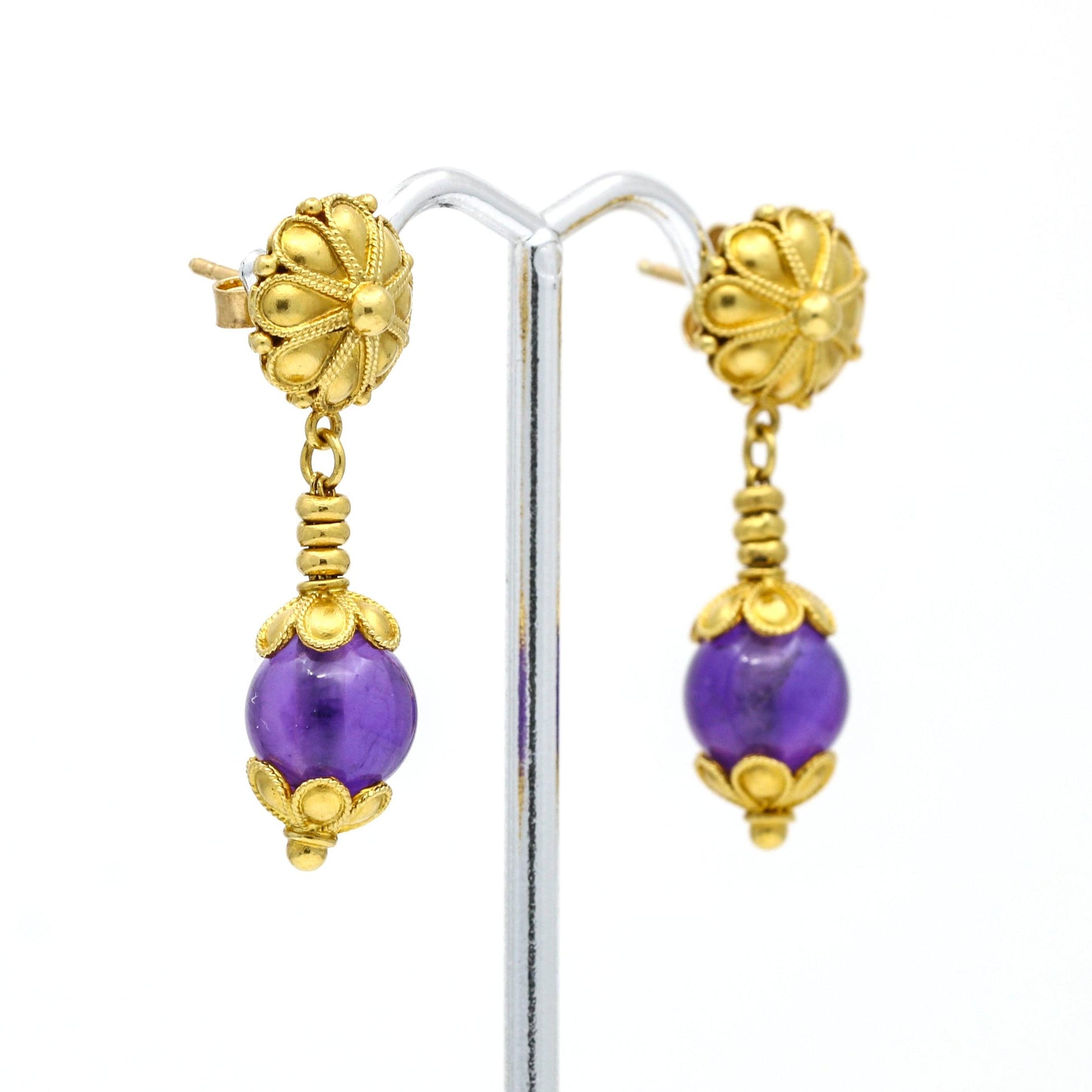 Ilias Lalaounis Drop Dangle Amethyst Earrings 18k Yellow Gold - 31 Jewels Inc.