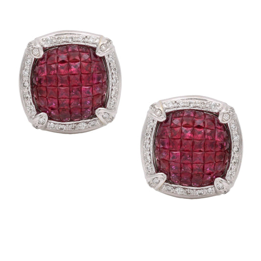 Invisible Set Ruby Diamond Earrings in 18k White Gold 4.75 cttw - 31 Jewels Inc.