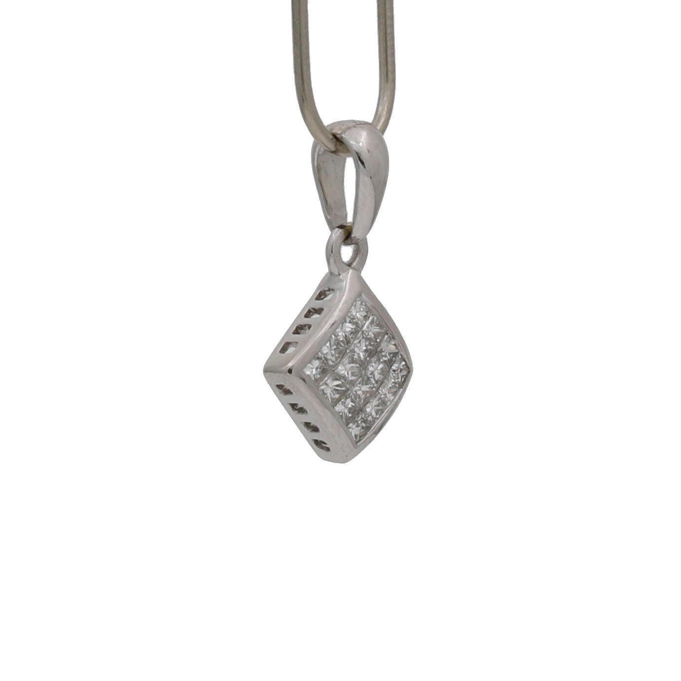 Invisible Set Tiny Diamond Charm Pendant in 14k White Gold - 31 Jewels Inc.