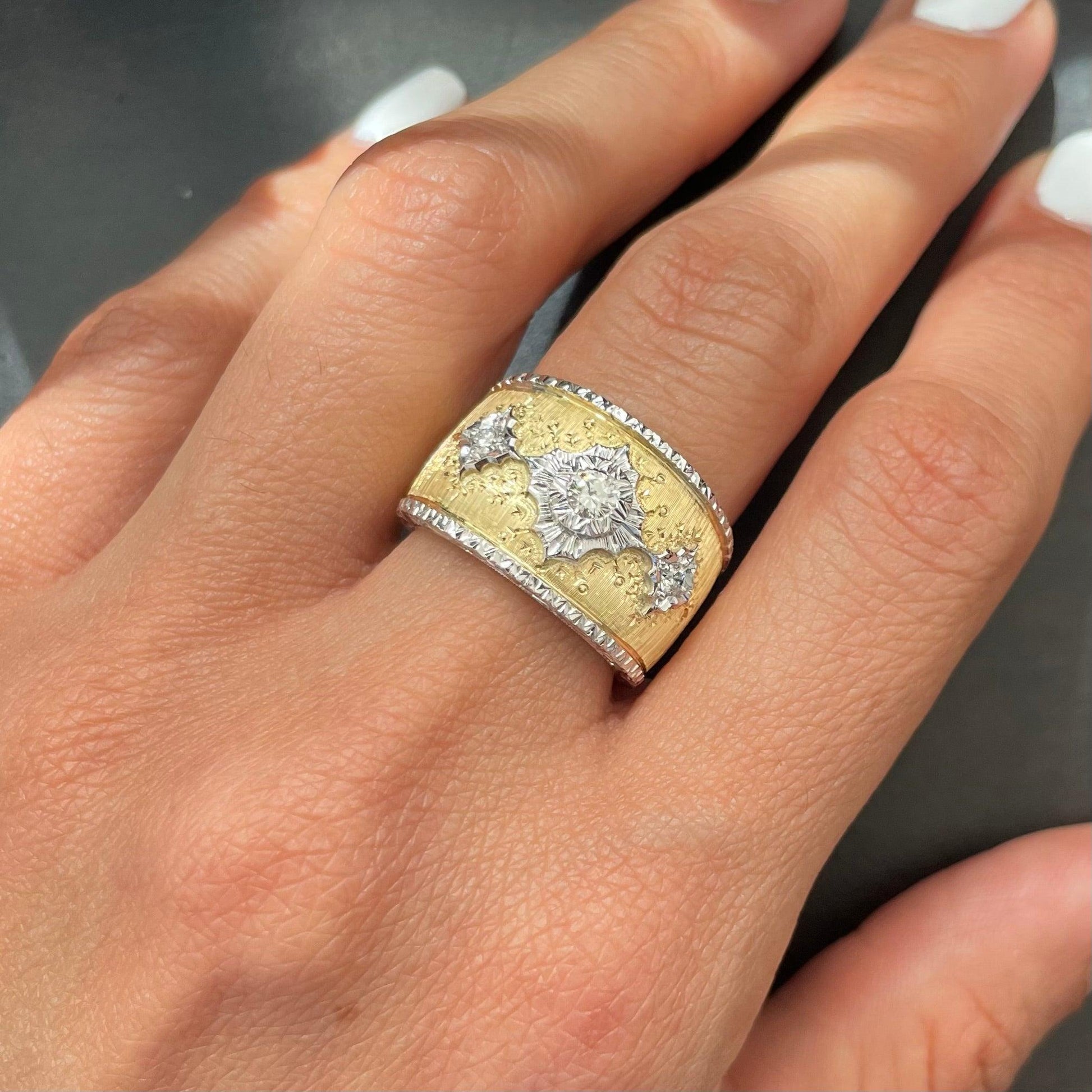 Italian Diamond Florentine Finish Dome Statement Ring in 18k Yellow Gold - 31 Jewels Inc.