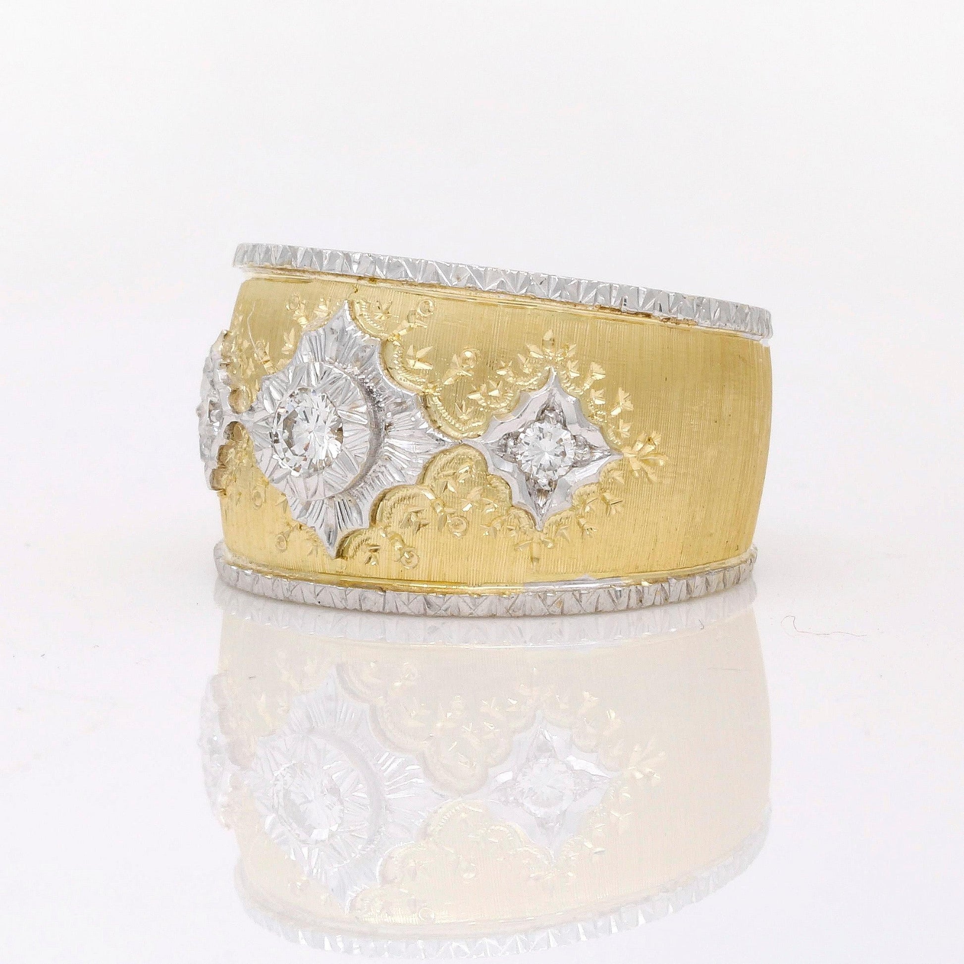 Italian Diamond Florentine Finish Dome Statement Ring in 18k Yellow Gold - 31 Jewels Inc.