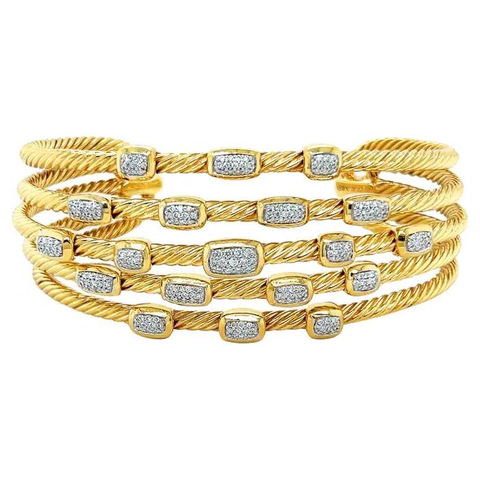 David Yurman Confetti 18K Yellow Gold and Diamond Five Row Cuff Bracelet