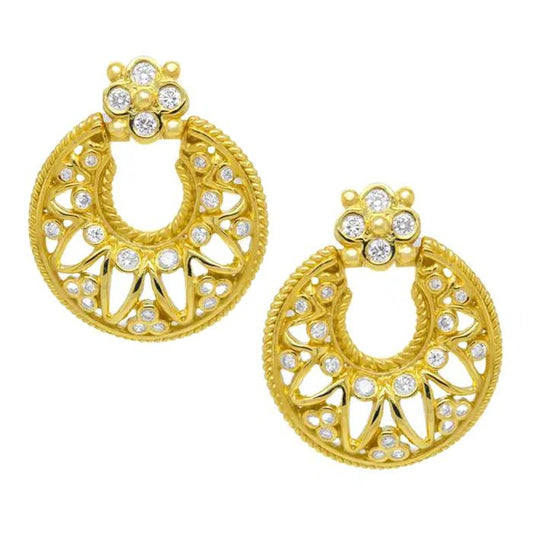 Stambolian 18K Yellow Gold Diamond Circle Doorknob Earrings