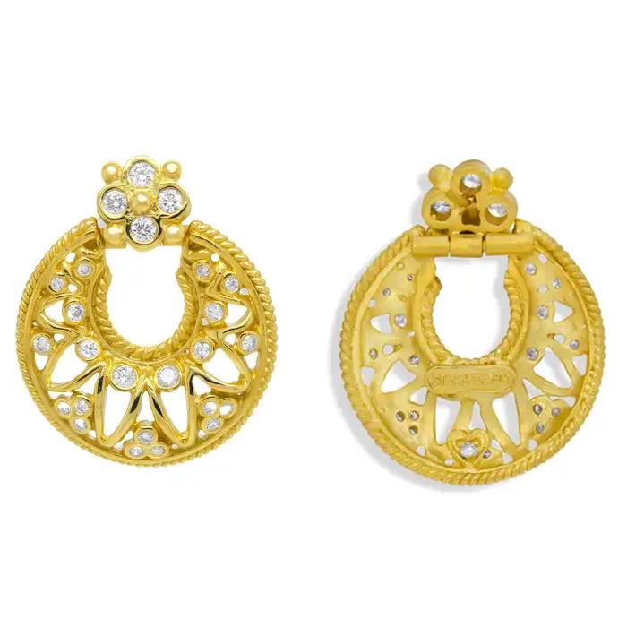 Stambolian 18K Yellow Gold Diamond Circle Doorknob Earrings