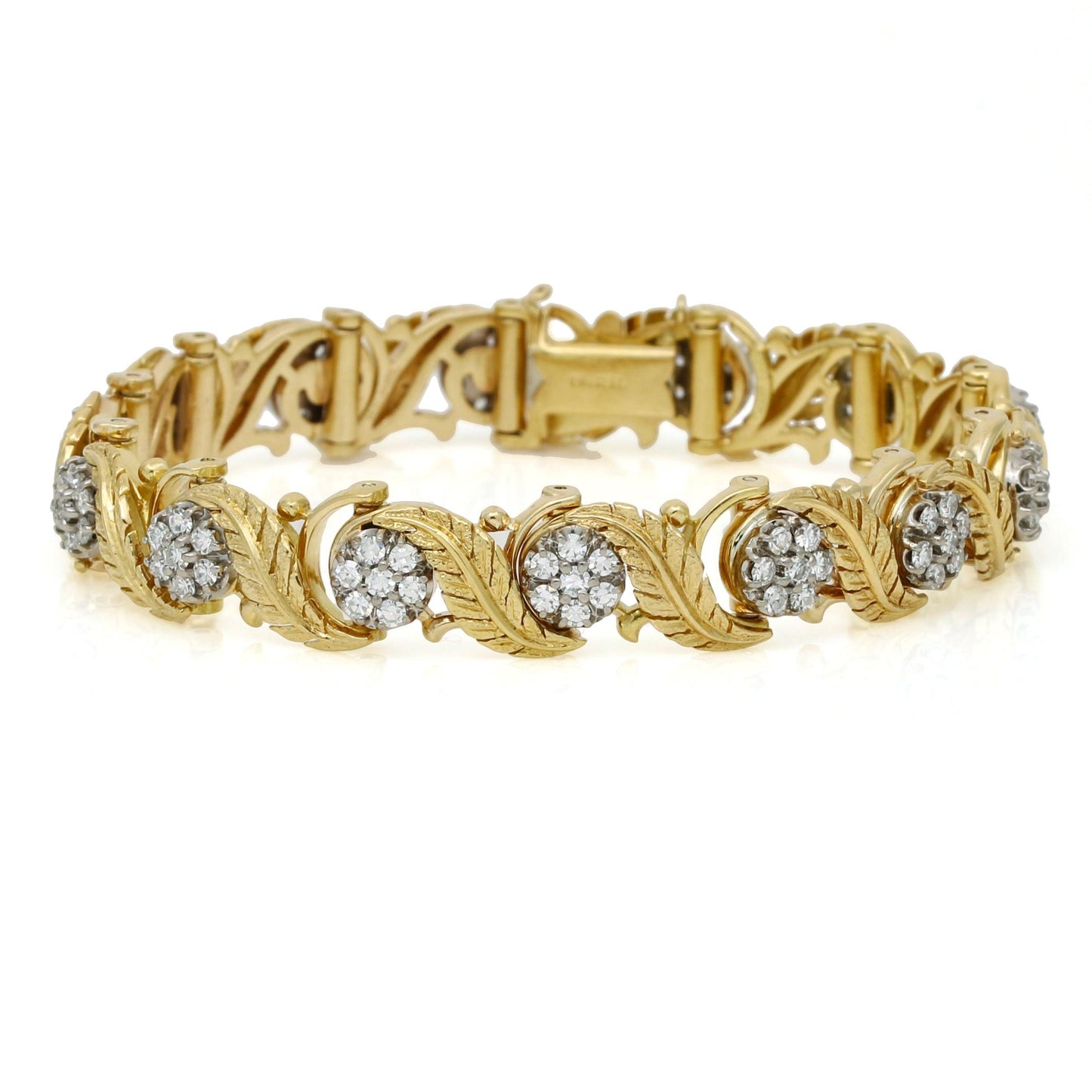 Jabel Flower Diamond Cluster Leaves Link Bracelet in Yellow Gold - 31 Jewels Inc.