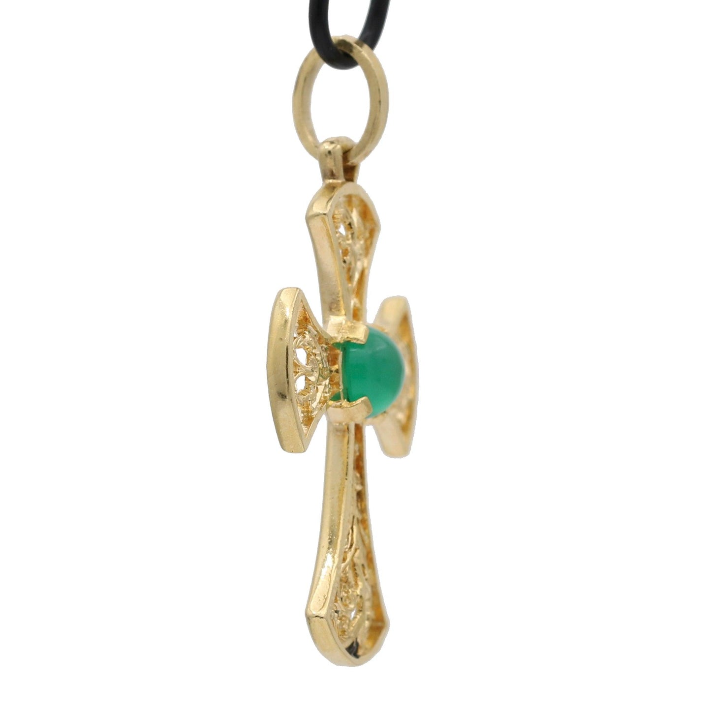 Maggie Hayes Emerald Green Jade Openwork Cross Pendant in 18k Yellow Gold - 31 Jewels Inc.