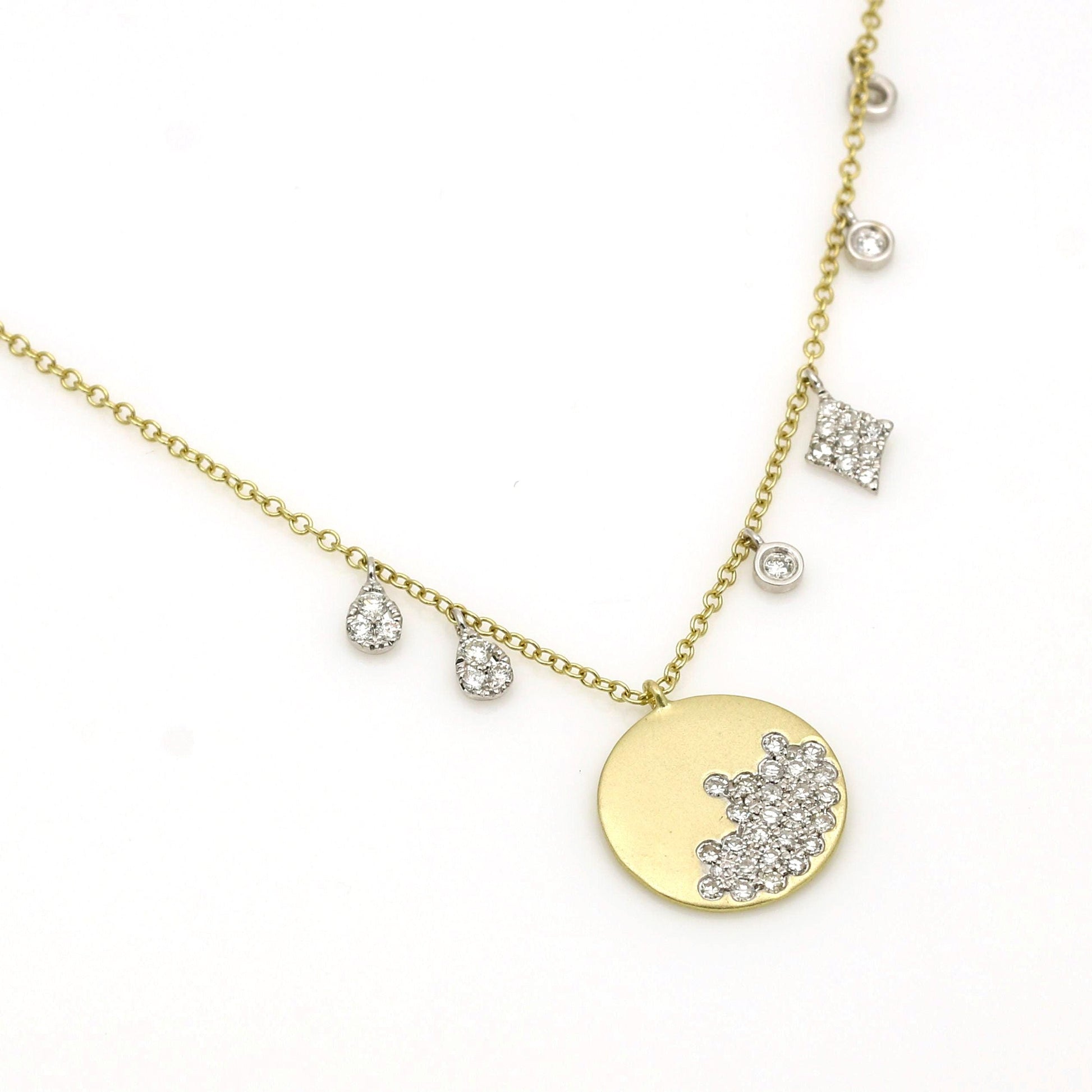Meira T Brushed 14k Gold and Diamonds Necklace with Dangling Charms - 31 Jewels Inc.