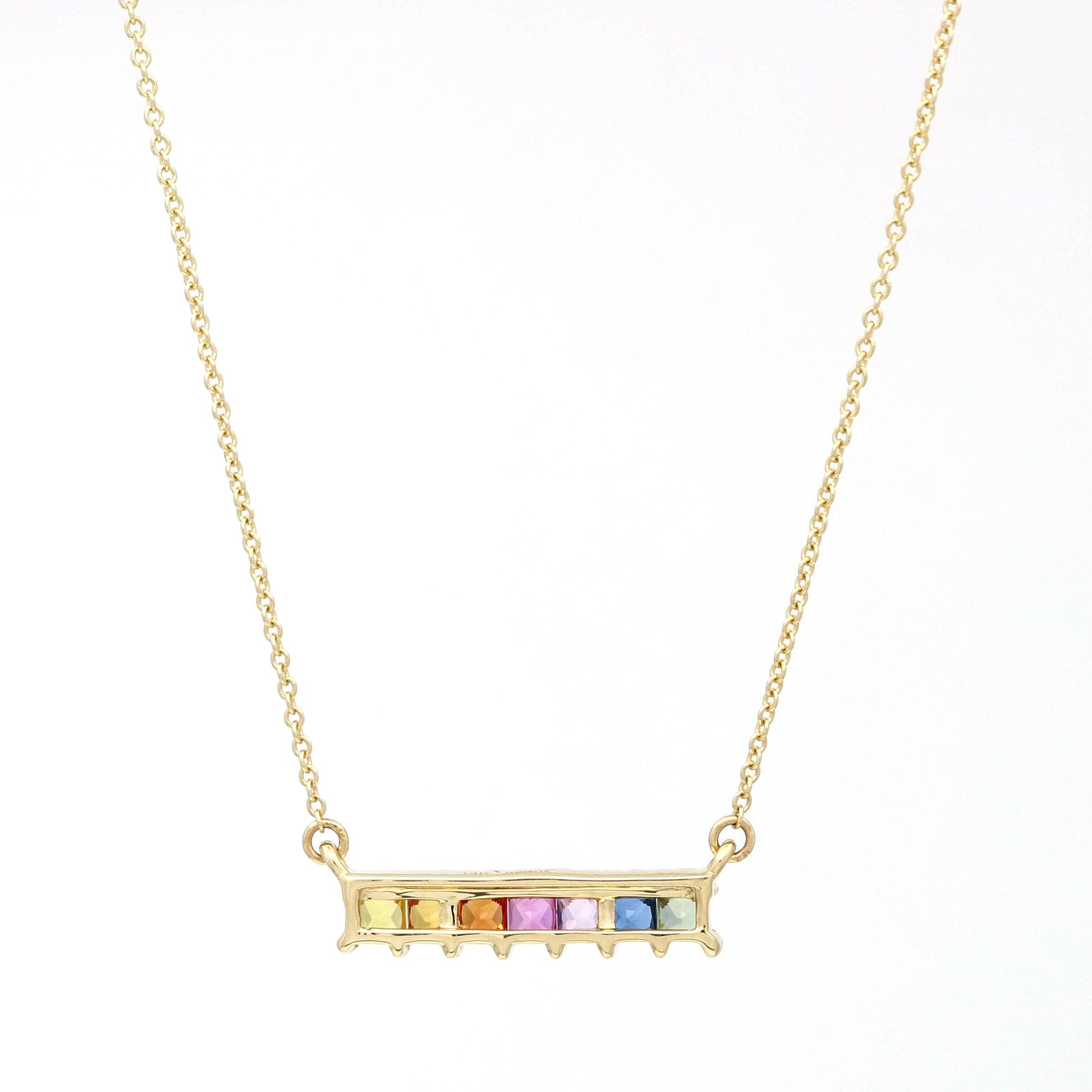 Meira T Diamond Rainbow Sapphire Bar Necklace in 14k Rose Gold - 31 Jewels Inc.